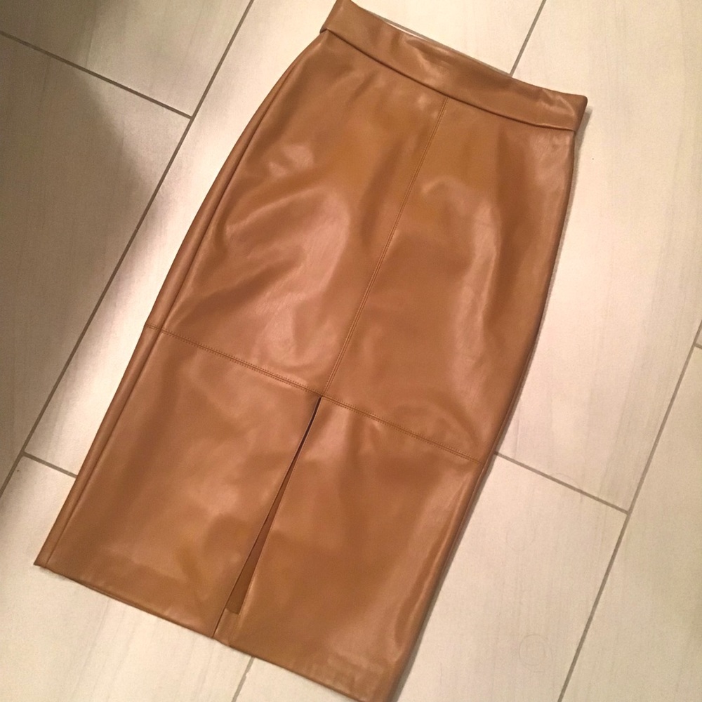 Camel Coloured Vegan Leather Pencil Skirt